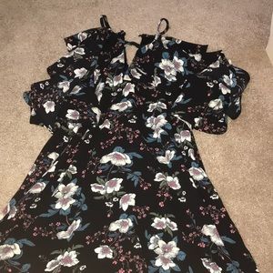 Floral, off the shoulder, black, flowy dress